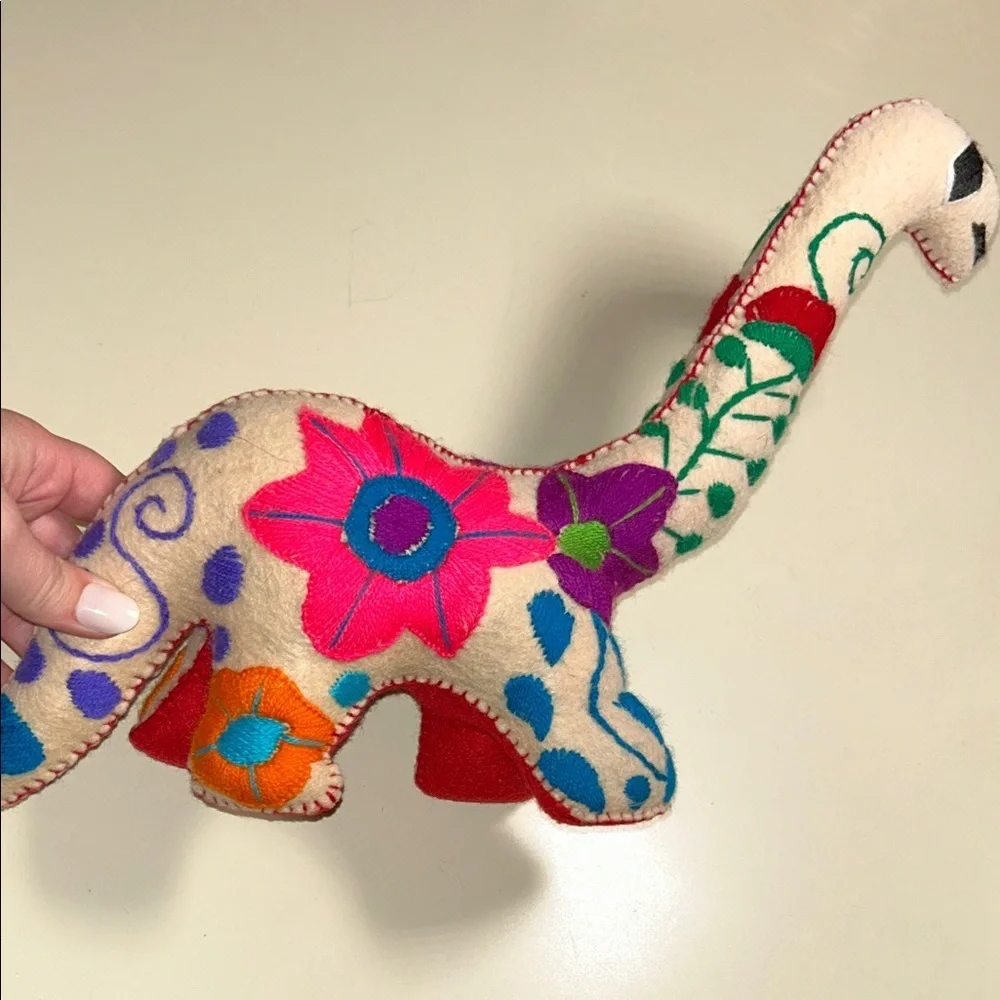 Mexican Handmade Unique Felt Floral Embroidered Dinosaur Brachiosaurus Plush